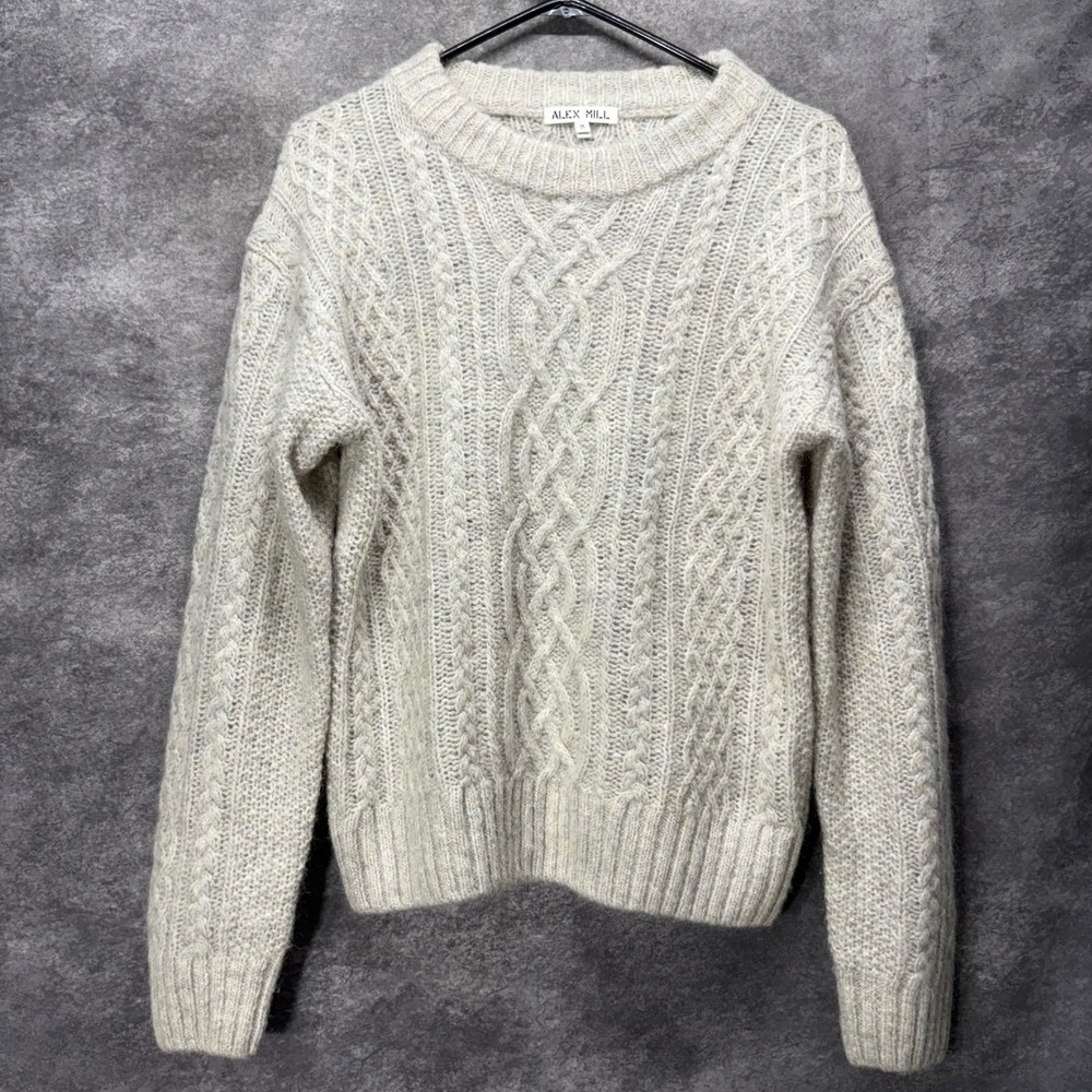 Alex Mill Donegal Cable Knit Sweater Womens M Oatmeal Mohair Wool Quiet Luxury